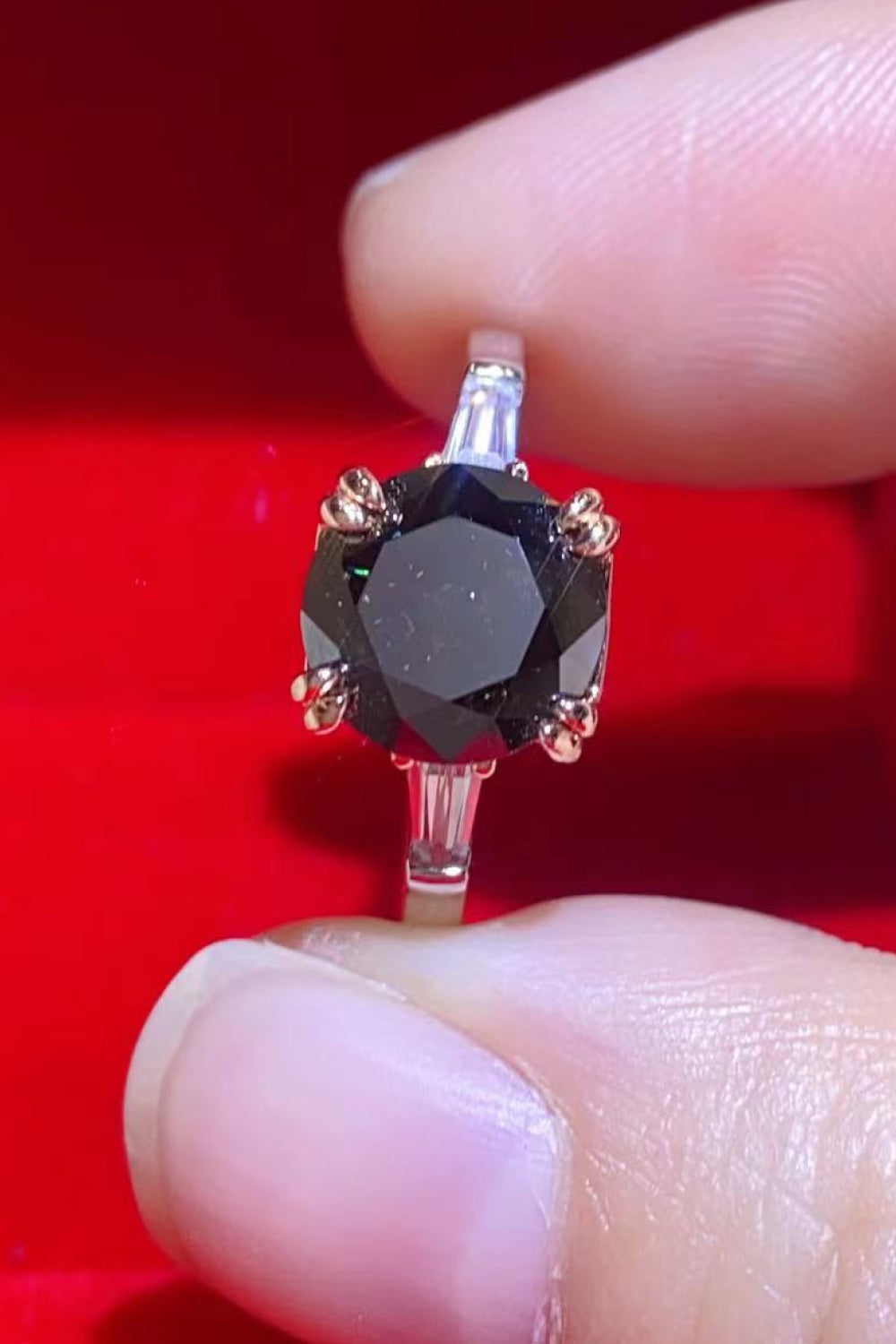2 Carat Black Black Brilliant Round Cut Sparkala™ Platinum-Plated Ring