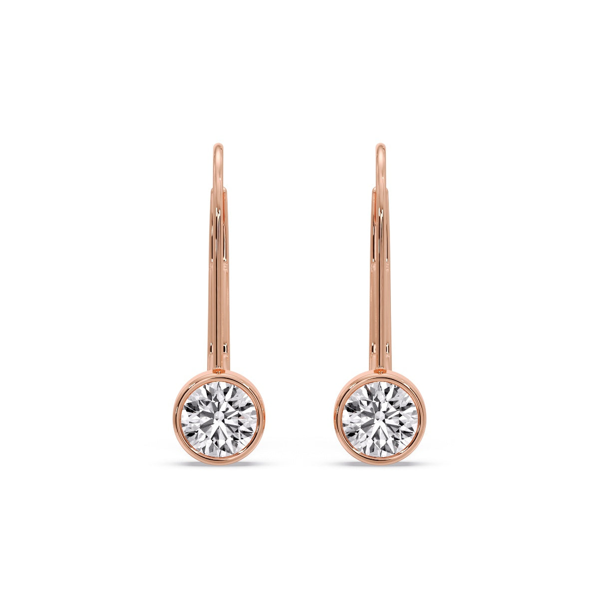 Lever Back Bezel Set Round Diamond Earrings