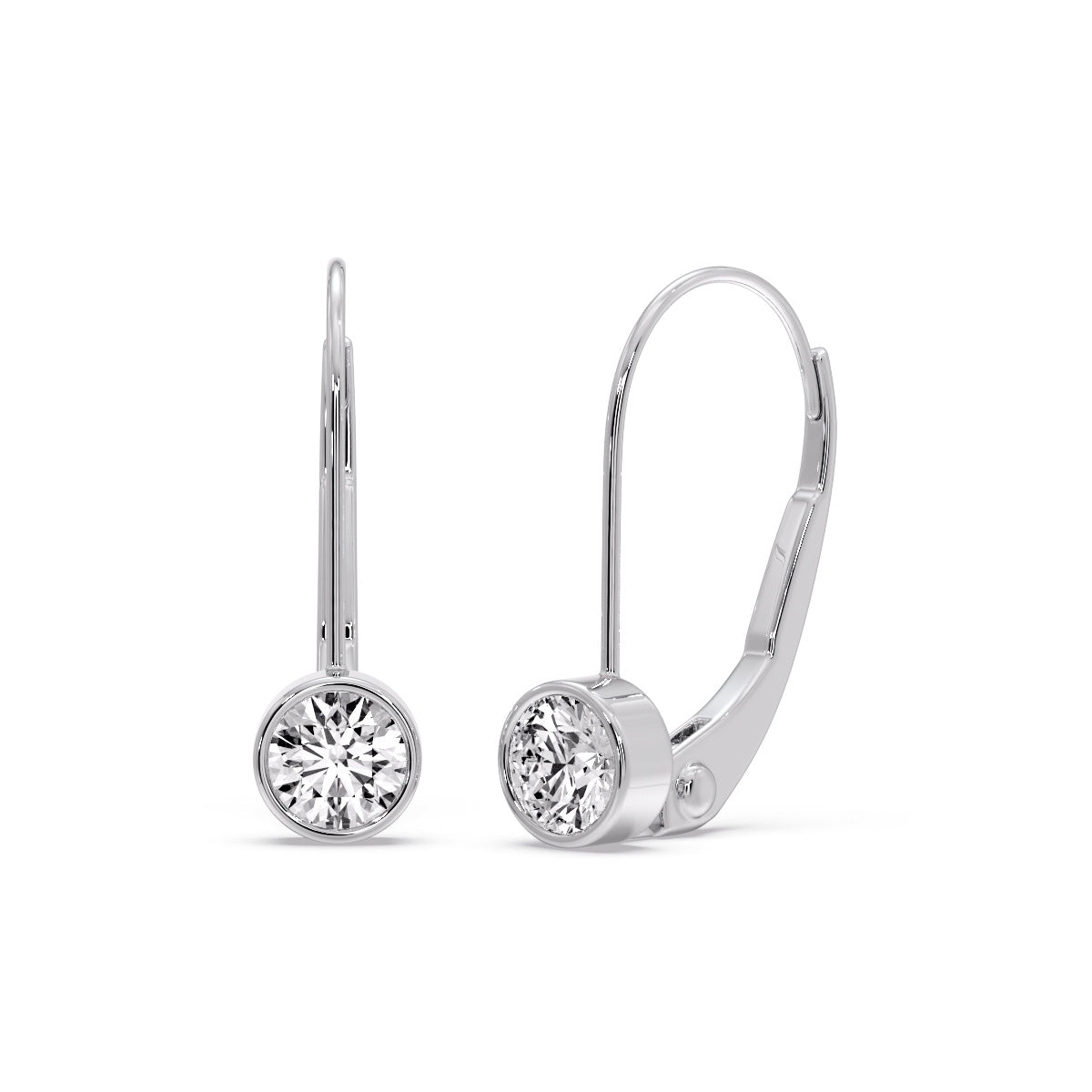 Lever Back Bezel Set Round Diamond Earrings