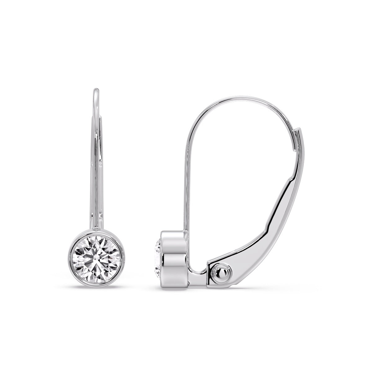 Lever Back Bezel Set Round Diamond Earrings