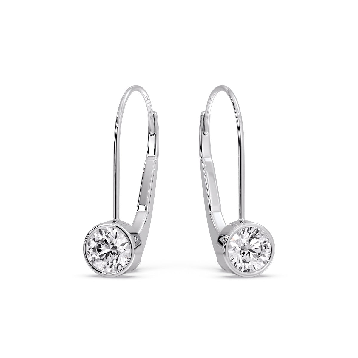 Lever Back Bezel Set Round Diamond Earrings