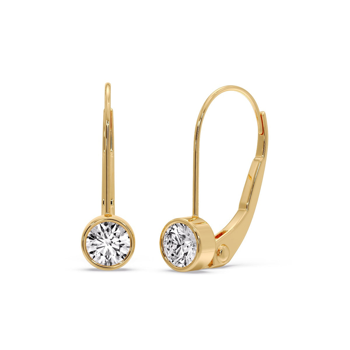 Lever Back Bezel Set Round Diamond Earrings
