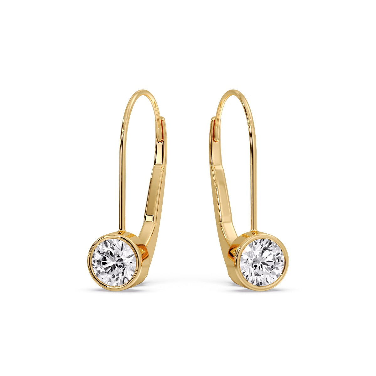 Lever Back Bezel Set Round Diamond Earrings