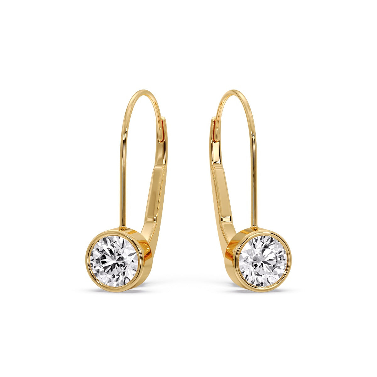 Lever Back Bezel Set Round Diamond Earrings