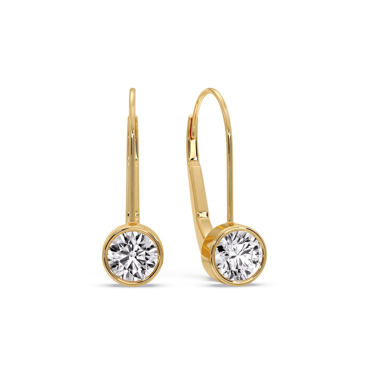 Lever Back Bezel Set Round Diamond Earrings