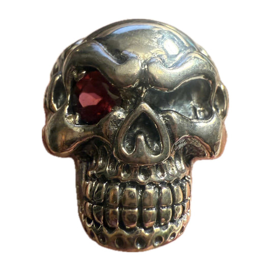 Sterling Silver Pirate Skull Ring with Garnet Eye – Sizes 9, 10 & 11