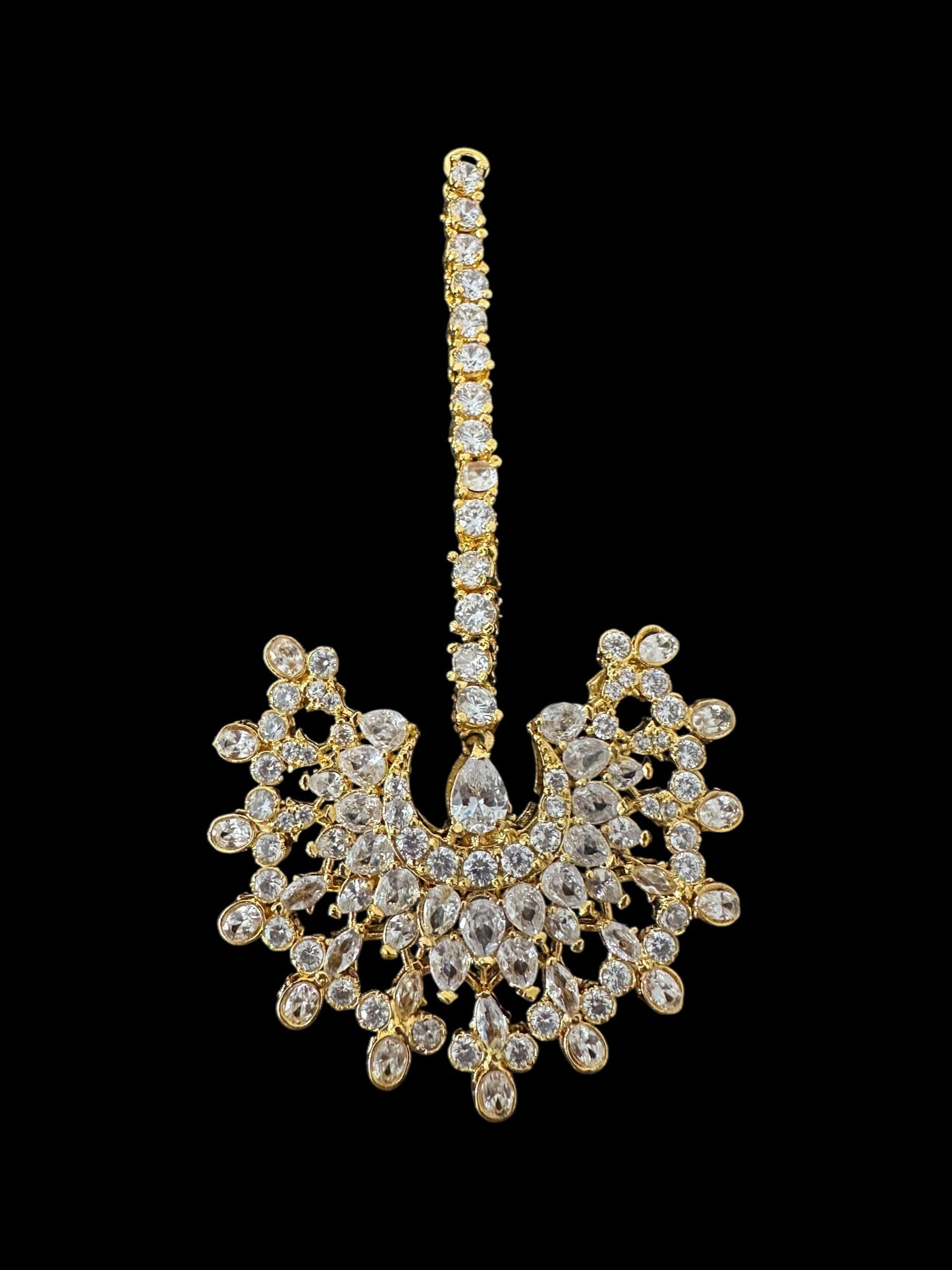 DJET97 Subhana gold plated chandbali earrings tika set  -clear  ( READY TO SHIP )