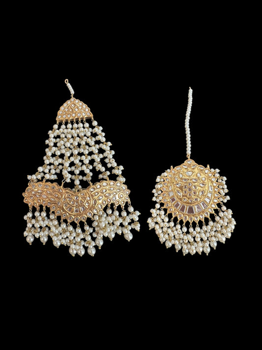 JTK34 kundan jhoomar tika with pearls ( READY TO SHIP )