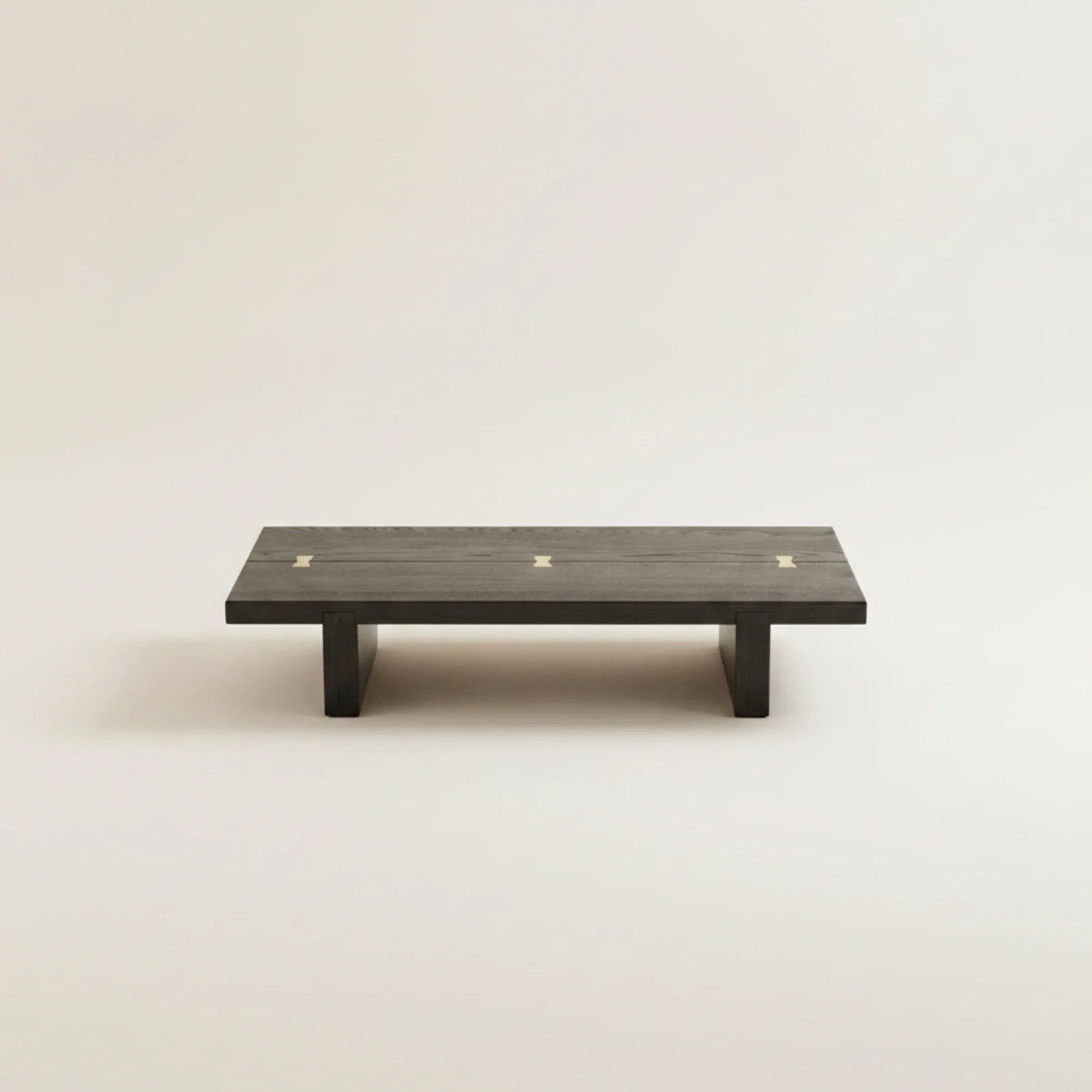 Wabi-Sabi Low Wood Tea Table with Brass Inlay | Compact Floor Table
