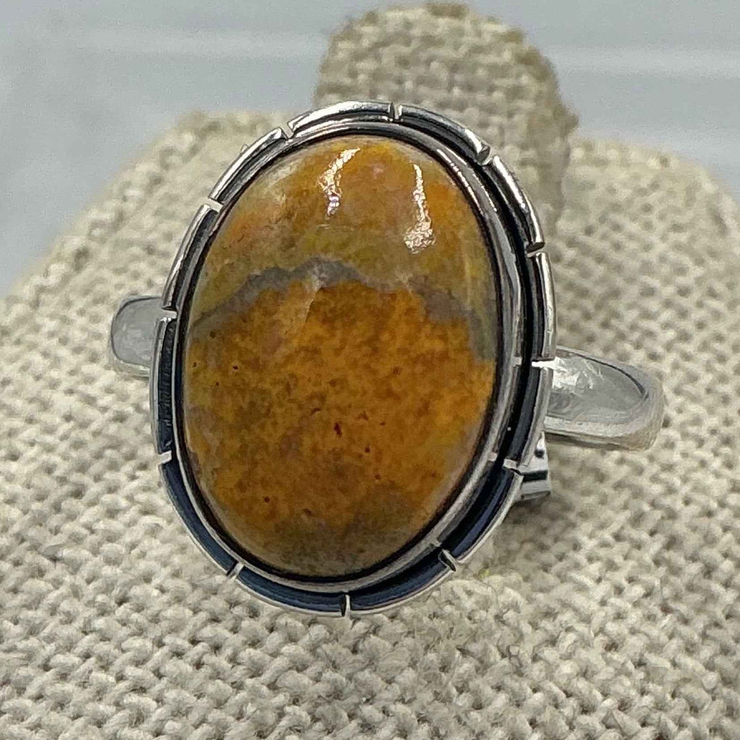 Sterling Silver Lined Oval Bumblebee Jasper Ring - Size 7 - Joy, Strength, & Personal Power