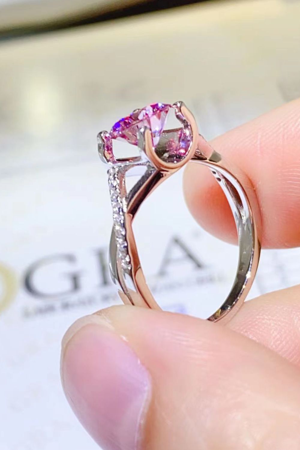 1 Carat Fuschia Pink Sparkala™ Crisscross Platinum Over Pure Sterling Silver Ring