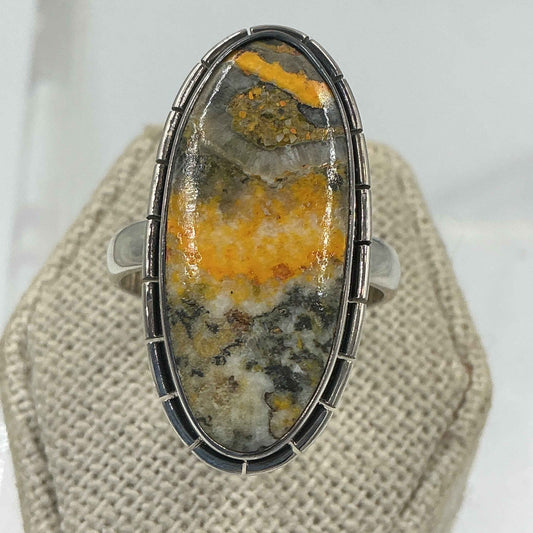 Sterling Silver Lined Oval Bumblebee Jasper Ring - Size 9 - Joy, Strength, & Personal Power