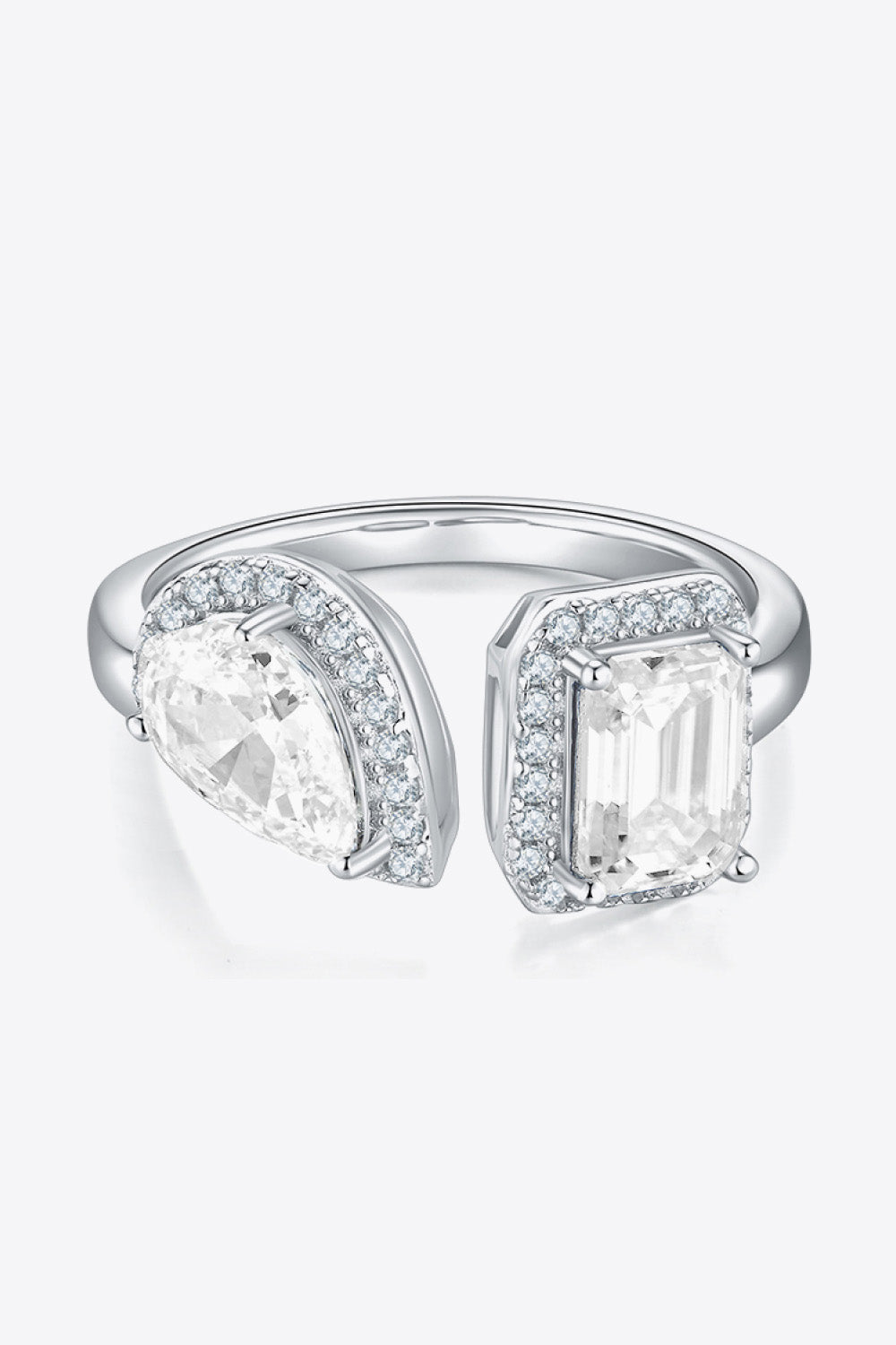 1 Carat Pear-Cut Emerald-Cut Sparkala™ Platinum Over Pure Sterling Silver Open Ring