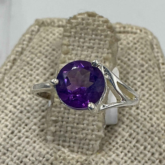 Sterling Silver Asymmetrical Banded Amethyst Ring – Size 5 – Calm, Intuition & Spiritual Protection