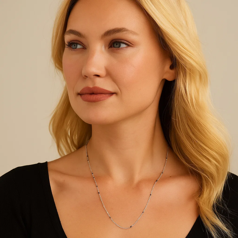 Dainty Black Onyx Beaded Link Necklace