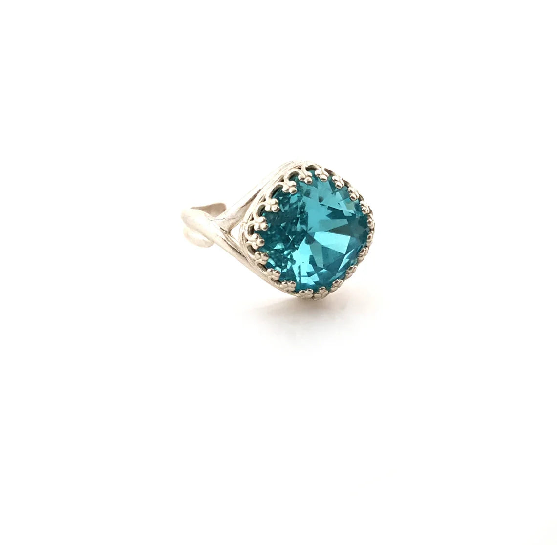 Sterling Silver Blue Topaz Swarovski Ring – Adjustable December Birthstone Statement Ring