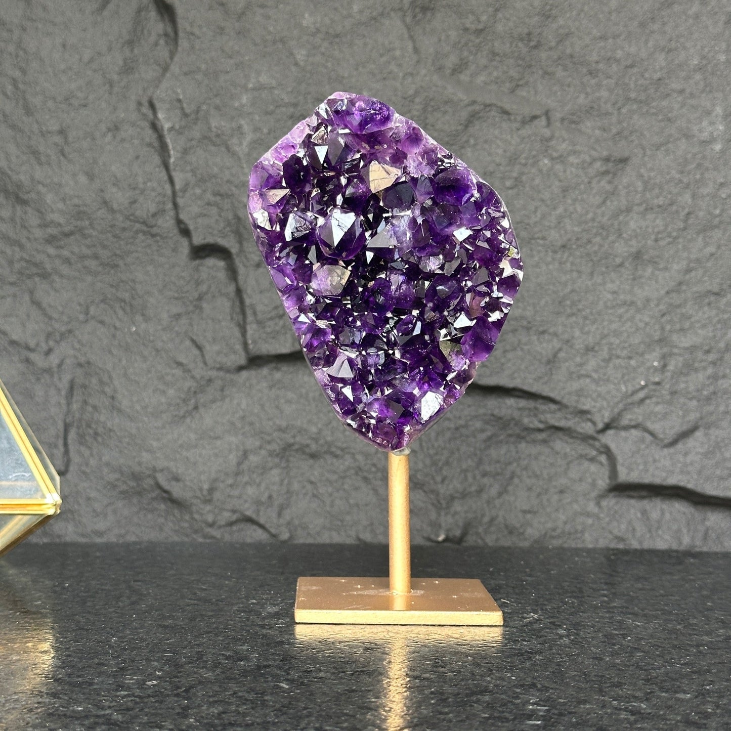 Natural Amethyst Geode, Galaxy Crystal on Metal Stand