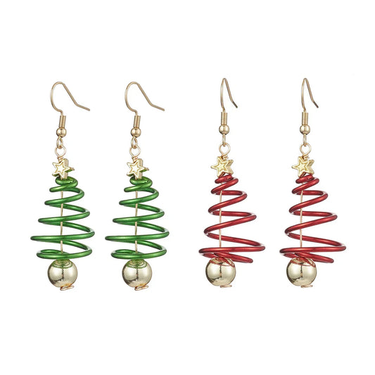 Spiral Christmas Tree Earrings – Holiday Enamel Earrings in Red or Green