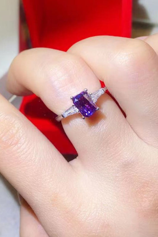 1 Carat Purple Emerald-Cut Sparkala™ Platinum-Plated Rectangle Ring in Purple