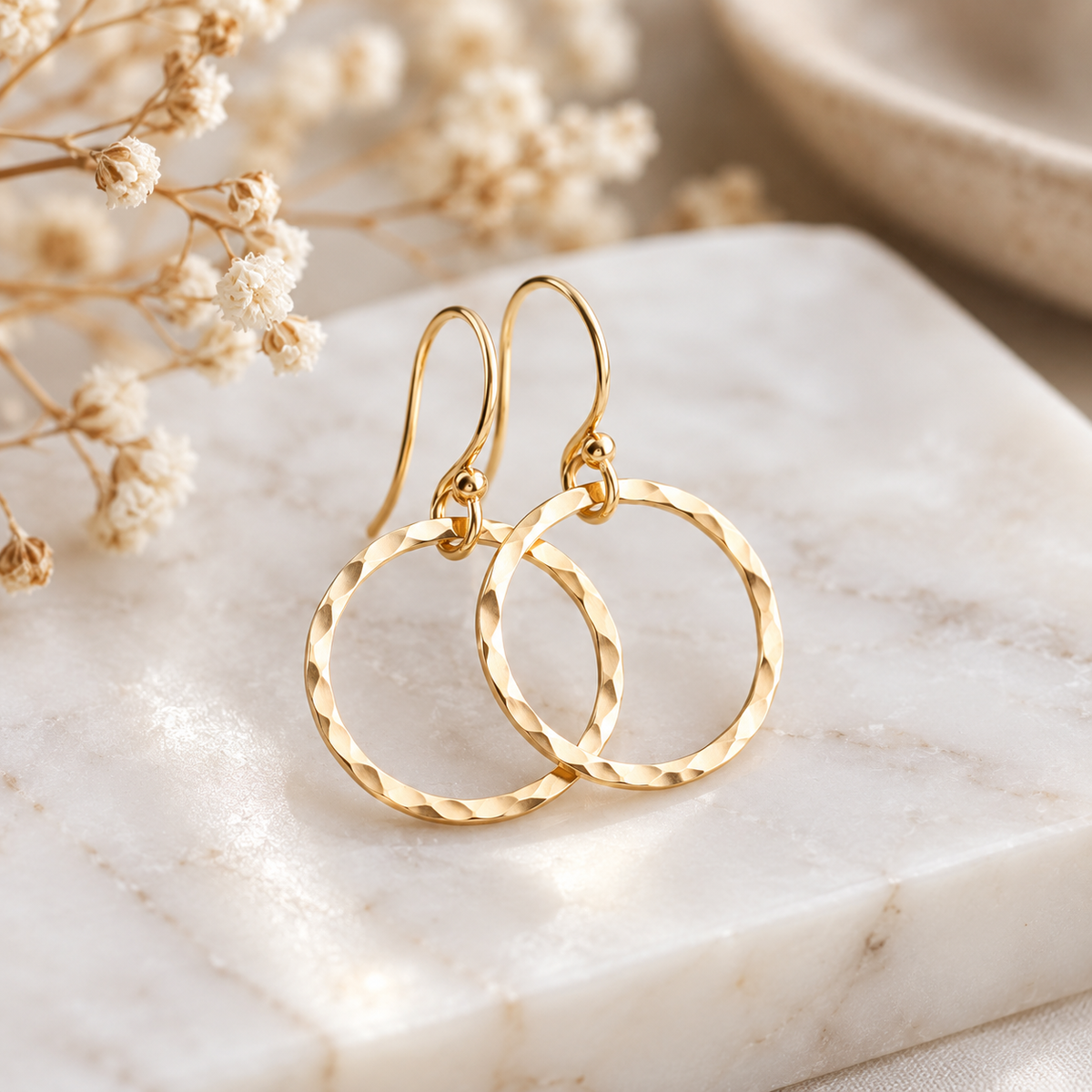 Hammered Hoop Earrings –14k Gold Filled or Sterling Silver
