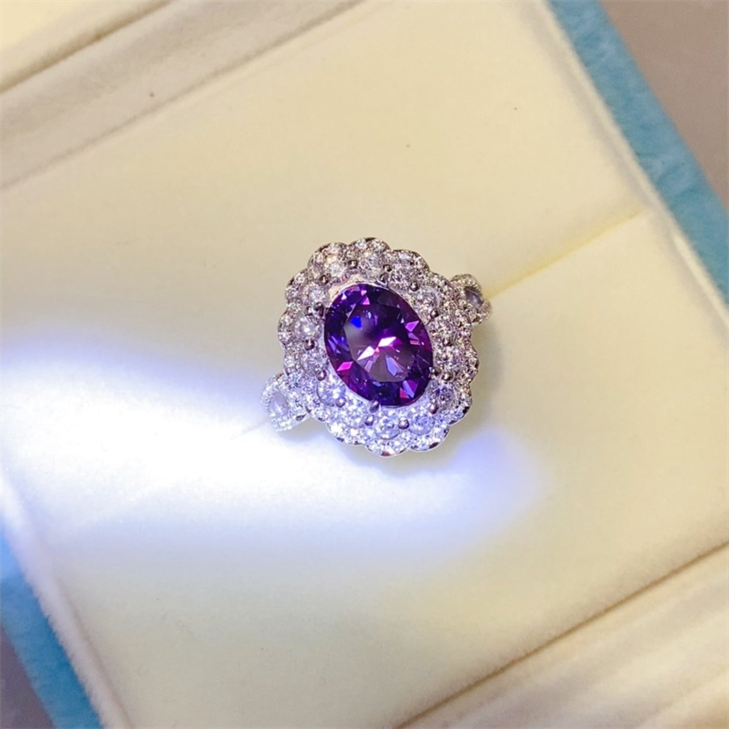 2 Carat Purple Oval-Cut Sparkala™ Pure Sterling Silver Ring