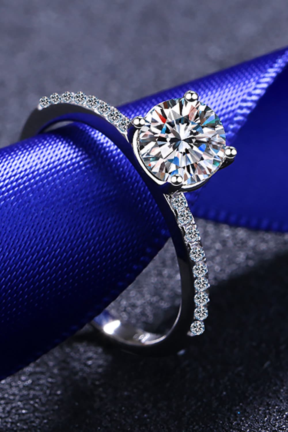 1 Carat Brilliant Round Cut Sparkala™ Rhodium-Plated Side Stone Ring