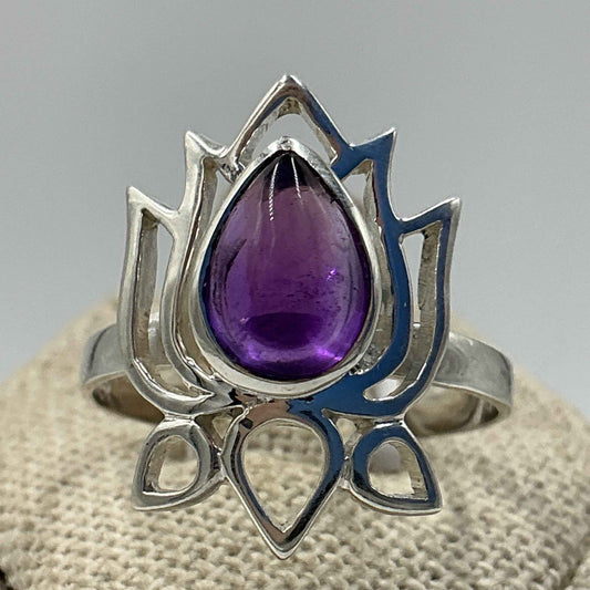 Sterling Silver Faceted Oval Amethyst Ring – Size 10 – Calm, Intuition & Spiritual Protection