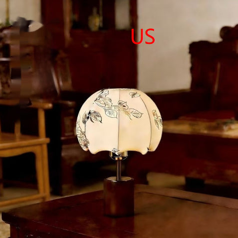 Wabi-Sabi Floral Chinese-Style Table Lamp – Warm Coffee-Toned Bedside & Study Light