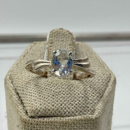 Sterling Silver Ornate Oval Aquamarine Ring- Size 10 - Peace, Courage & Clear Communication