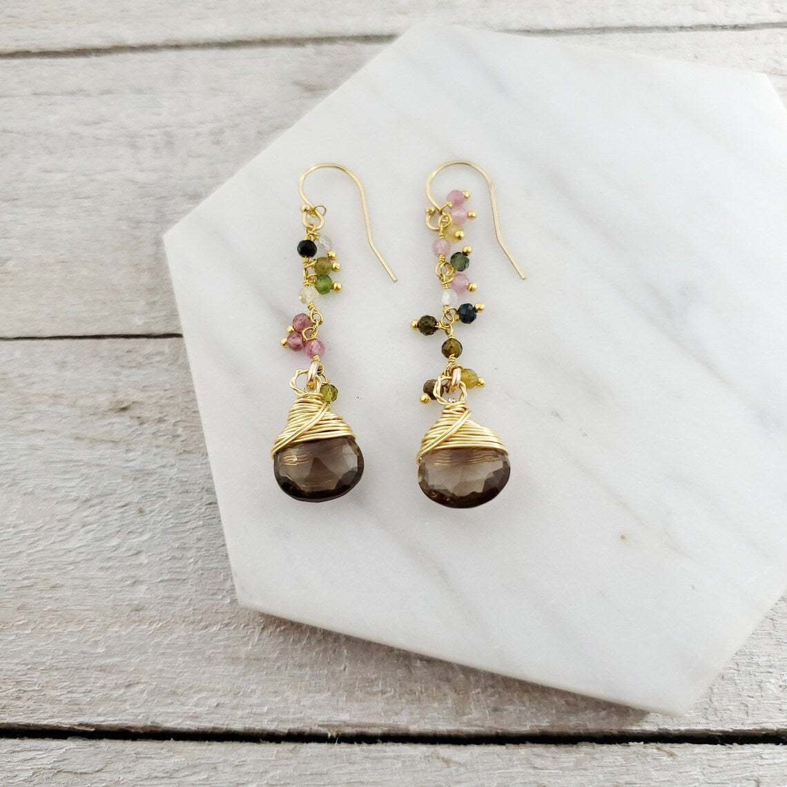Smoky Quartz & Rainbow Tourmaline Earrings