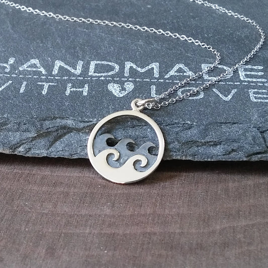 Ocean Waves Necklace – Sterling Silver Pendant on 18" Sterling Chain