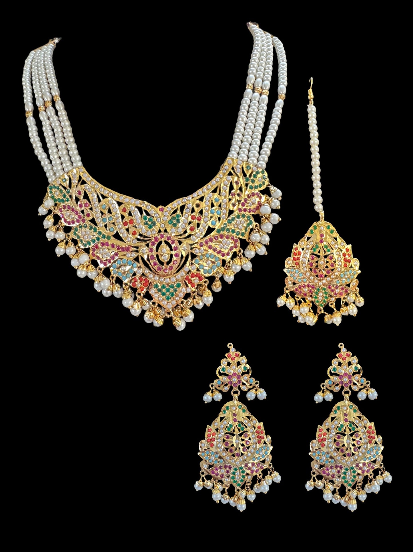 DNS46 Rana Navratan  necklace  earrings tika  (READY TO SHIP)