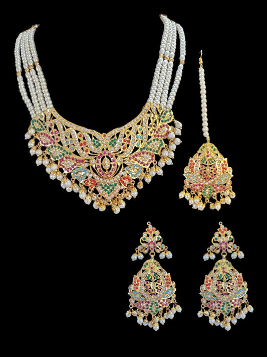 DNS46 Rana Navratan  necklace  earrings tika  (READY TO SHIP)