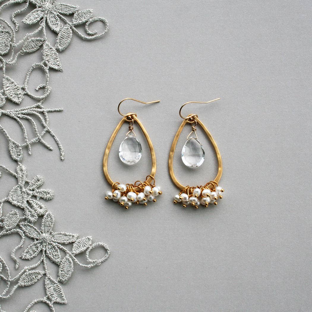 Crystal and Pearl Teardrop Earrings