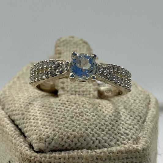 Sterling Silver Beaded Band Aquamarine Ring- Size 8 - Peace, Courage & Clear Communication