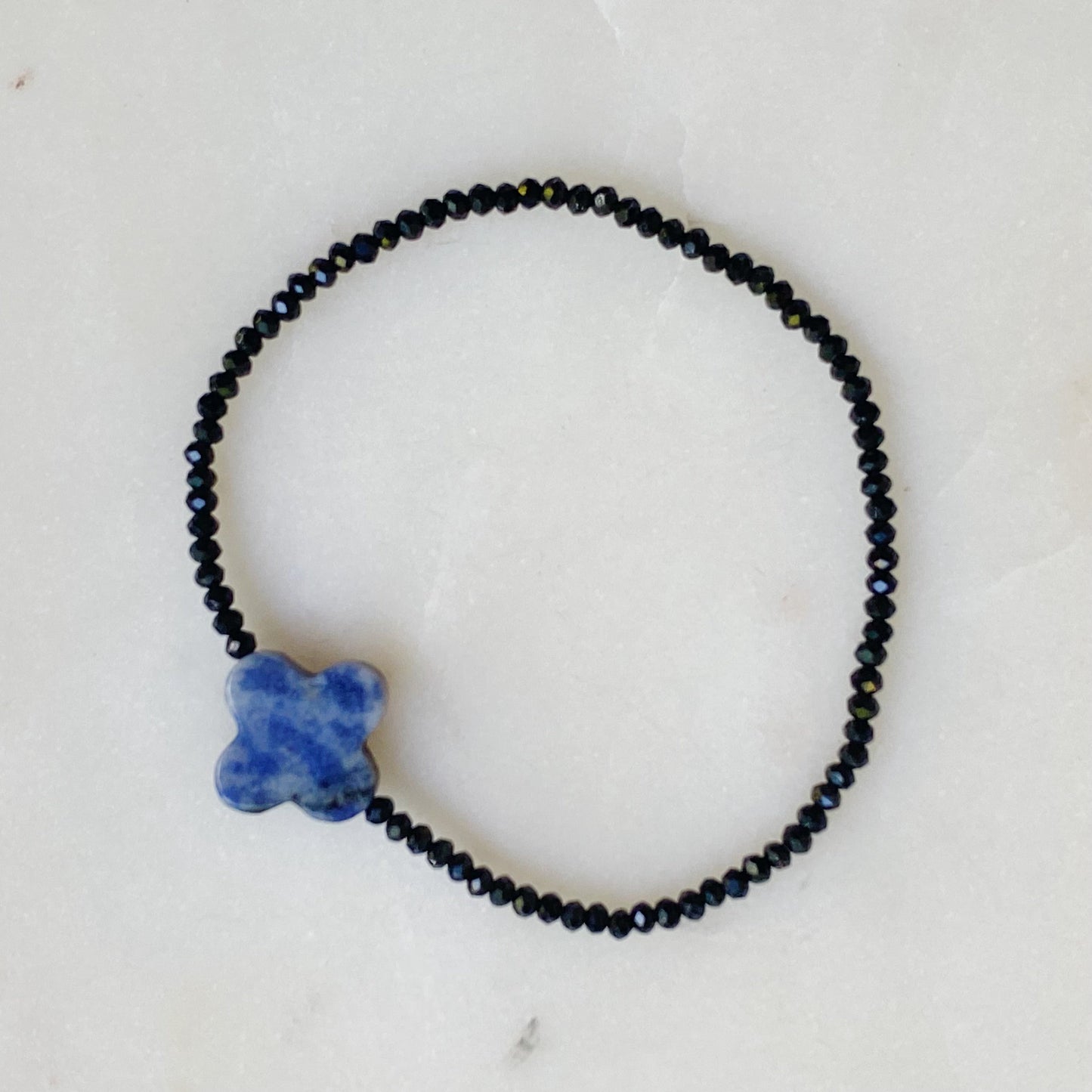 Semi-Precious Rounded Cross Stretch Bracelet
