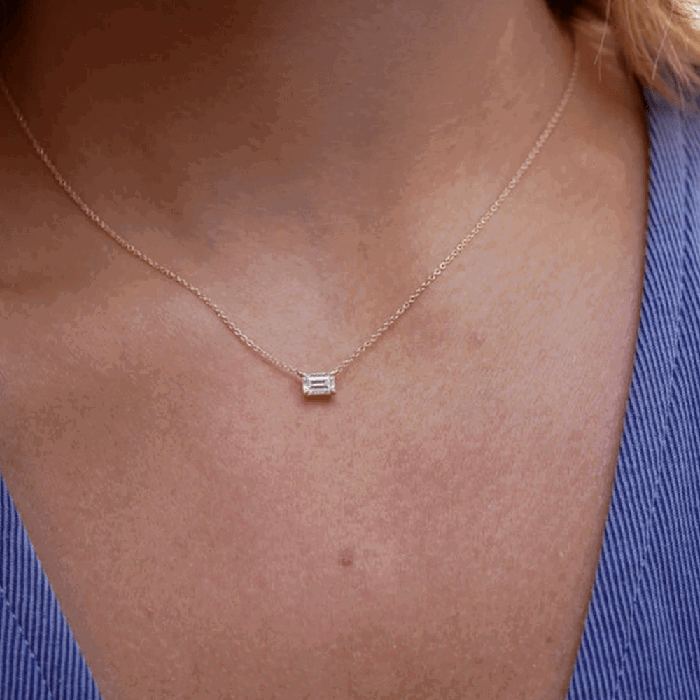 Nightfall Glow Necklace with Emerald-Cut Cubic Zirconia Pendant