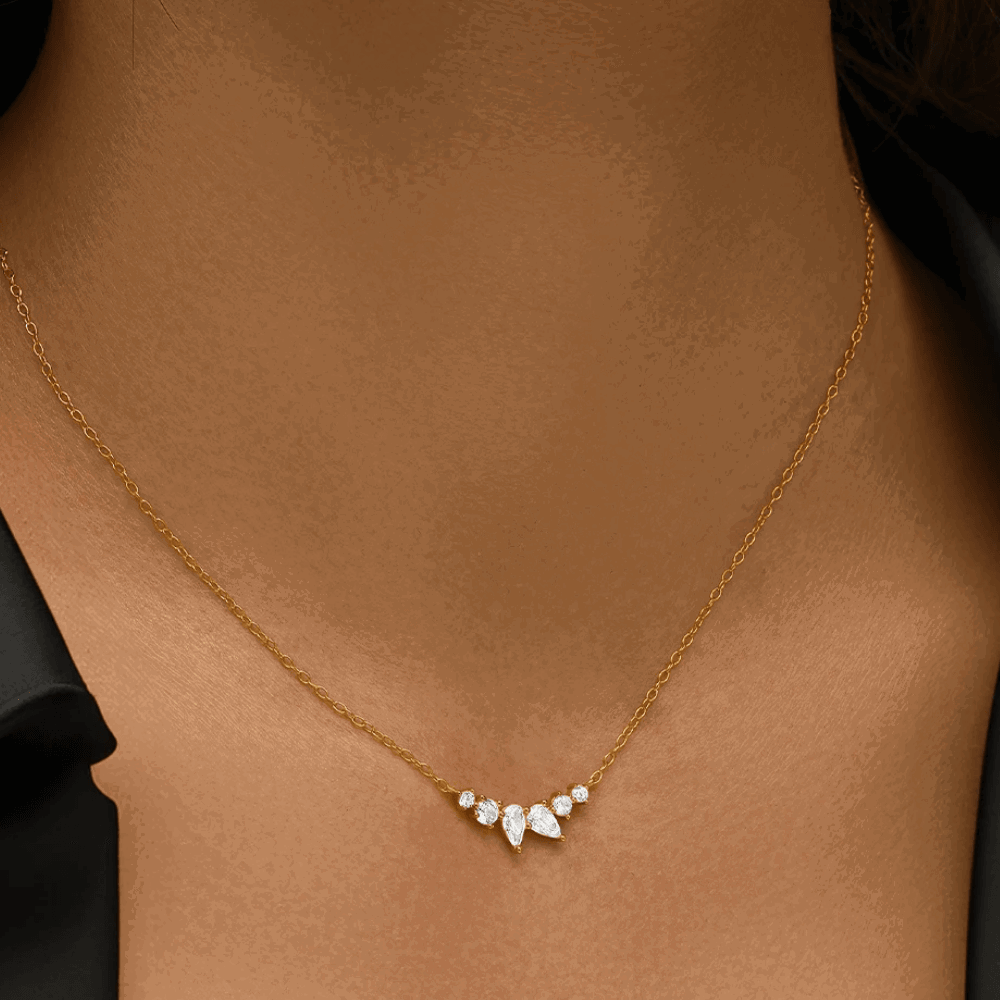 Mystique Delicate Necklace with Pear and Round Cut Cubic Zirconia