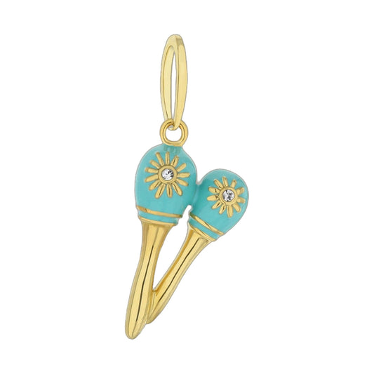 18K Gold Turquoise Maracas Pendant