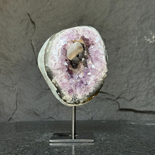 Amethyst Geode with Stand for collectors, A quality amethyst stone from Uruguay