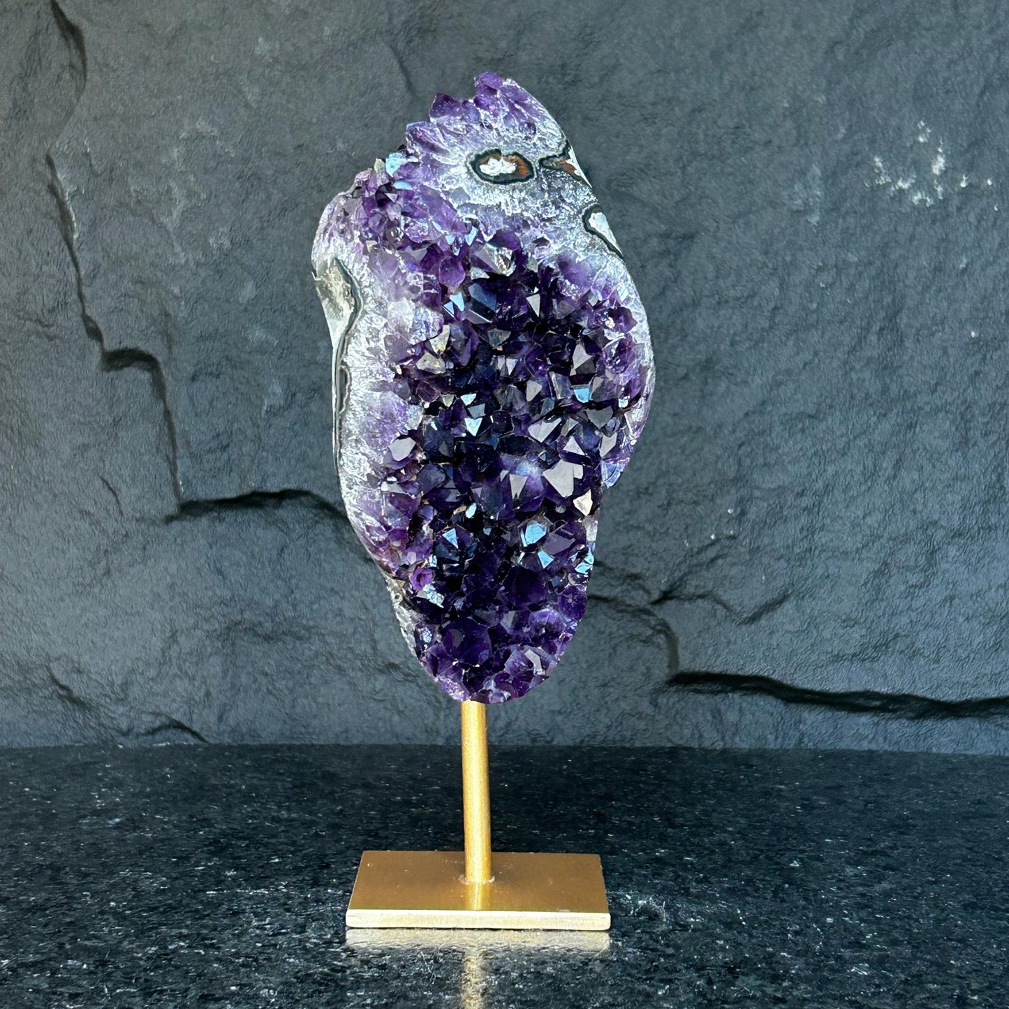 Natural Uruguayan Amethyst Cave on Metal Stand: Rare Home Decor
