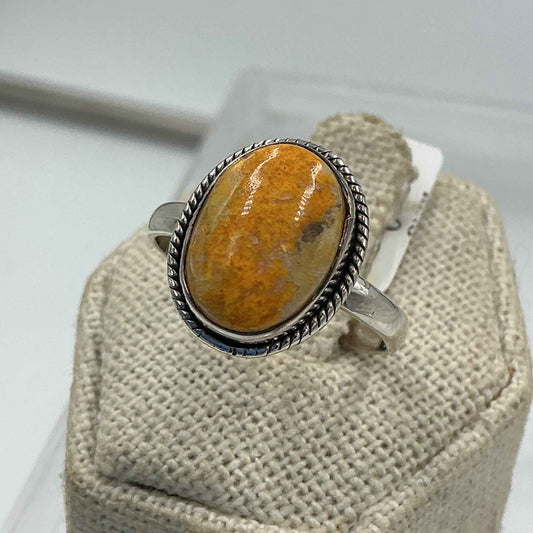 Sterling Silver Bezeled Oval Bumblebee Jasper Ring - Size 10 - Joy, Strength, & Personal Power