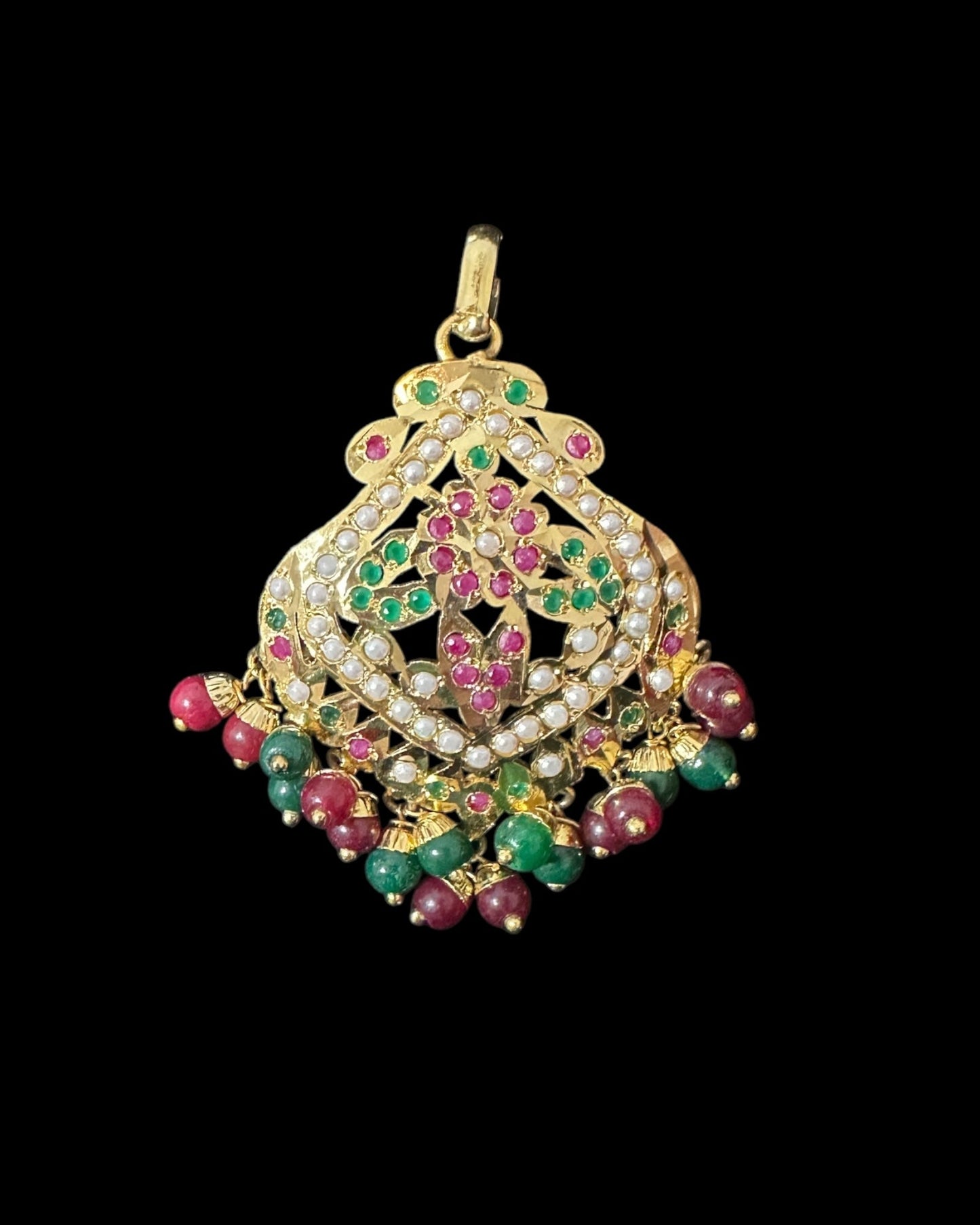 PS546 Ayeza jadau ruby emerald pendant set ( READY TO SHIP )