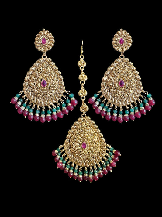 DJET63  Earrings tika in red green combination ( READY TO SHIP )