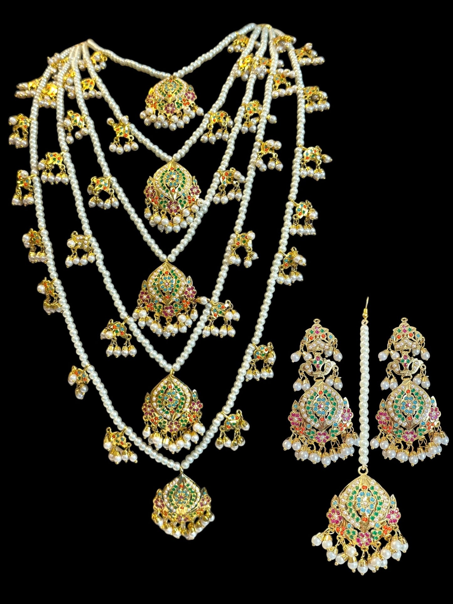 SAT111 Anya jadau 5 layered / satlada in Navratan ( READY TO SHIP )