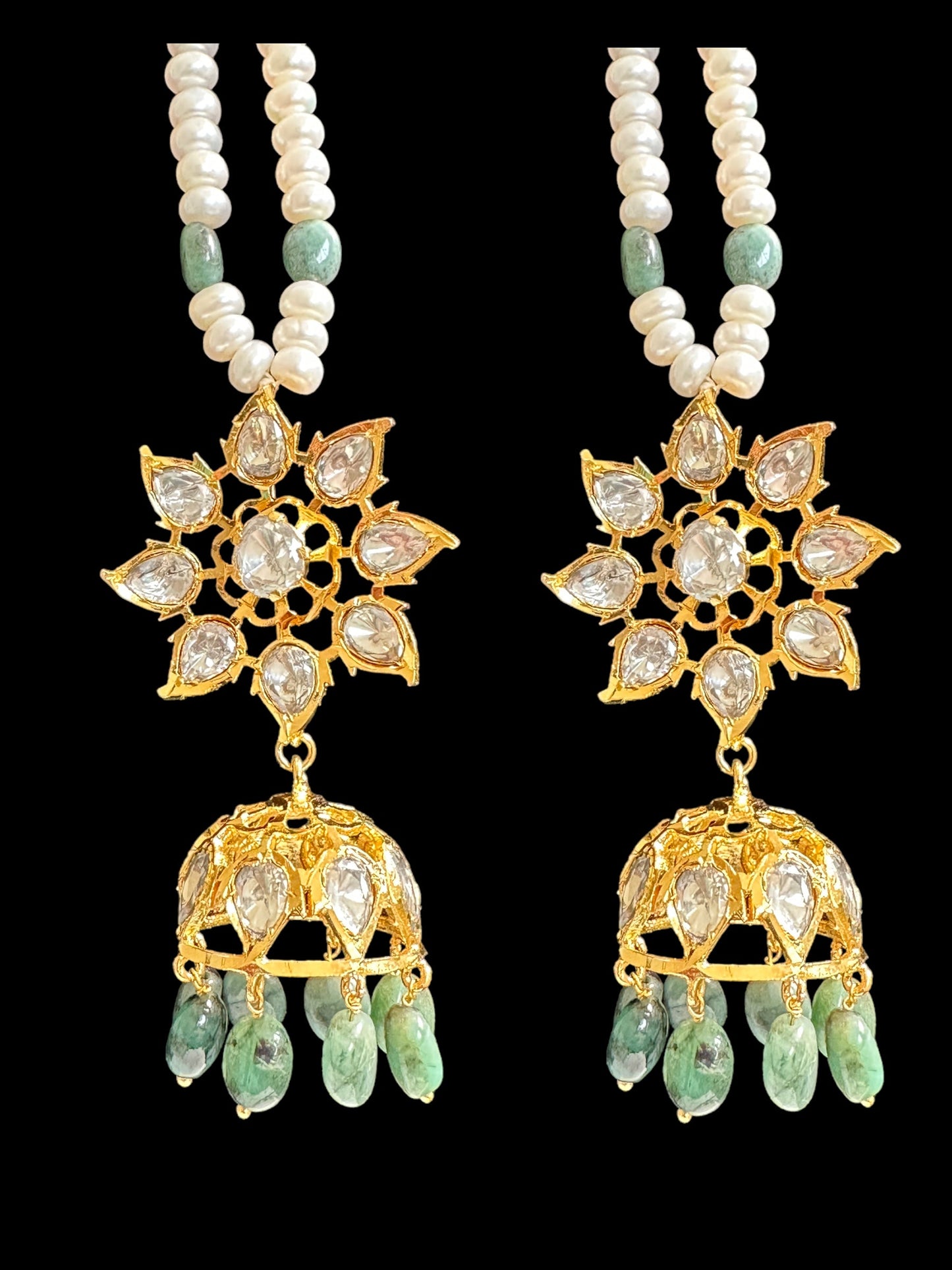 BR310 Bridal jadavi lacha , satlada  in moissanite and emeralds ( SHIPS IN 2 WEEKS )