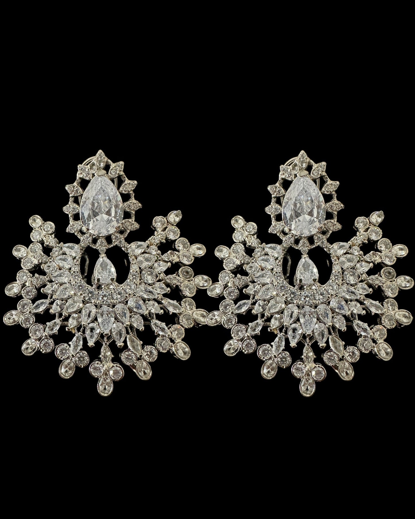 DJET95 Subhana silver plated chandbali earrings tika set  ( READY TO SHIP )