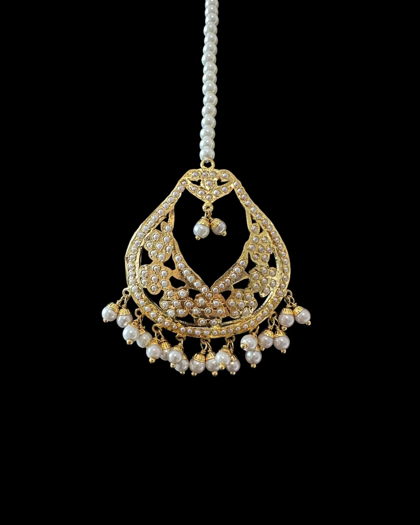 DJET77 Jadau chandbali earrings tika in pearls ( READY TO SHIP )