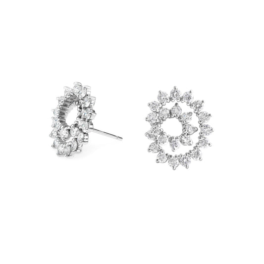 Natural Diamond Small Swirl Earrings in 14K White Gold – 1.85ctw