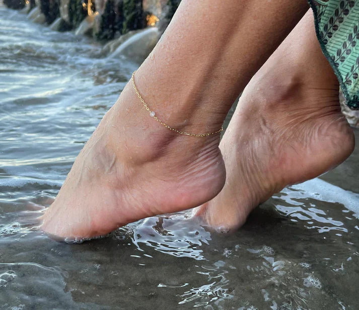 Dainty Moonstone Anklet – 14k Gold Filled or Sterling Silver